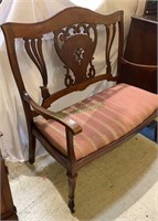 Antique settee bench with pink striped
