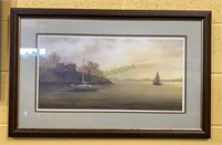 Framed and signed sailboat print -two sailboats in