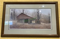 Framed barn in the woods print - signed and