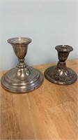 2 sterling silver candlesticks - both with