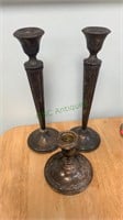 3 marked sterling silver candlesticks - all three