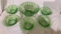 6 piece green depression glass fruit bowl set,