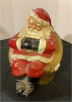 Painted cast metal bank - sleeping Santa. Stands 7