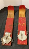Vintage small child snow skis - wood and aluminum