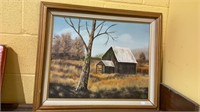 Beautiful oil on canvas painting - a barn in the
