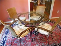 GLASS TOP WICKER DINING TABLE WITH 4 CHAIRS