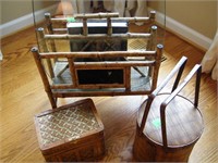 WICKER BUCKET FOR SEWING, BAMBOO MAGAZINE RACK