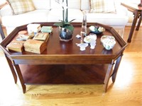 WOOD OCTOGON COFFEE TABLE WITH SHELF (NO CONTENTS