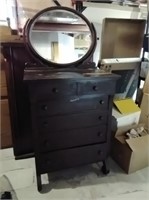 Antique Tall Boy Dresser w/ Mirror -P