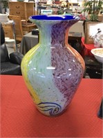Blue lined art glass vase