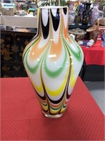 Tall brown white art glass vase