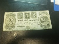 USA $2 note uniface1887 Bank of Manchester Vf