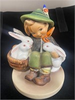 Vtg M.J Hummel Figurine Playmates Boy W/3 Rabbits