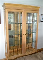 2 Door Lighted Wood Frame Display Curio Cabinet