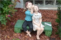 Poly Composite Girl/Boy on Bench Outdoor Ornament
