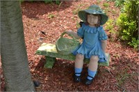 Poly Composite Girl on Bench Outdoor Ornamnet