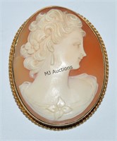 10K Gold 2" Shell Cameo Of A Young Lady!