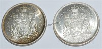 2 - Canada Silver 50 Cent Silver Coins 1965
