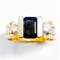 14k White & Yellow Gold Diamond & Sapphire Ring