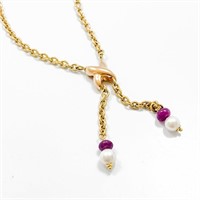 Ruby & Pearl 18k Gold Drop Necklace