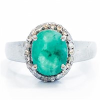 $3k 2 Carat Emerald & Diamond Halo Ring