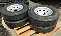(4x) New ST225/75R15 Radial Trailer Tires on Rims