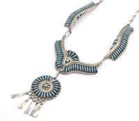 Signed HH Zuni Sterling & Turquoise Necklace