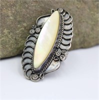 Signed VL Mother of Pearl & Silver Ring