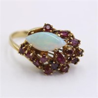 14k Yellow Gold Opal Cluster Ring Size 6