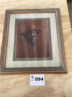 NAVAJO MAN WATERCOLOR FRAMED ART BY M.S. FRANCO,