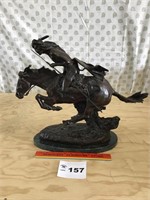 FREDERIC REMINGTON BRONZE STATUE ON MARBLE,