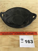 NATIVE HAND CARVED BLACK BOWL POTTERY, HANDLE HAS