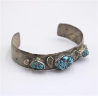 Vintage Signed BD Turquoise & Silver Cuff