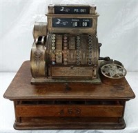 VINTAGE BRASS & WOOD CASH REGISTER