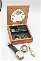 Jewelry Box w/ Seiko Watch, Earrings, & More