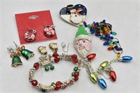 Misc. Costume Jewelry w/ Decorative Christmas Box