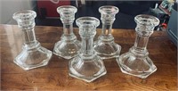 Five 4" Clear Glass Candle Holders