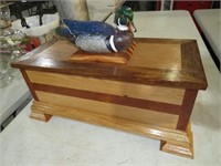 HAND MADE WOOD LIFT TOP STORAGE BOX W/CARVED