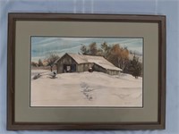 ' Farm Winter Scene ' Watercolor by HAVILAND