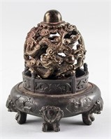 Chinese Bronze Double Dragon Censer