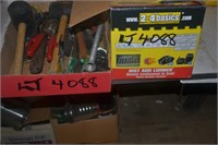 Box of hammers, snippers, wire brush, screw driver