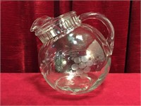 Etched Glass Ball Pitcher