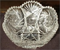 Antique 8 in diameter Cut Glass Bowl Saw tooth rim