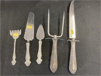 Sterling Silver Handled Carved Set and Knives