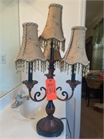Bronze lamp with beaded shade
