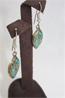 Vintage mosaic turquoise eye-shaped earrings