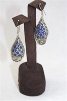 Blue lapus lazuli ornate vintage earrings