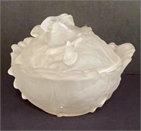 Frosted Satin EAPG Glass Rabbit Cabbage Dish