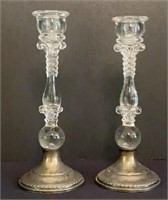 Sterling Weighted Cambridge Glass Candlesticks