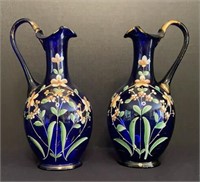 A Pair of Victorian Cobalt Glass Ewers